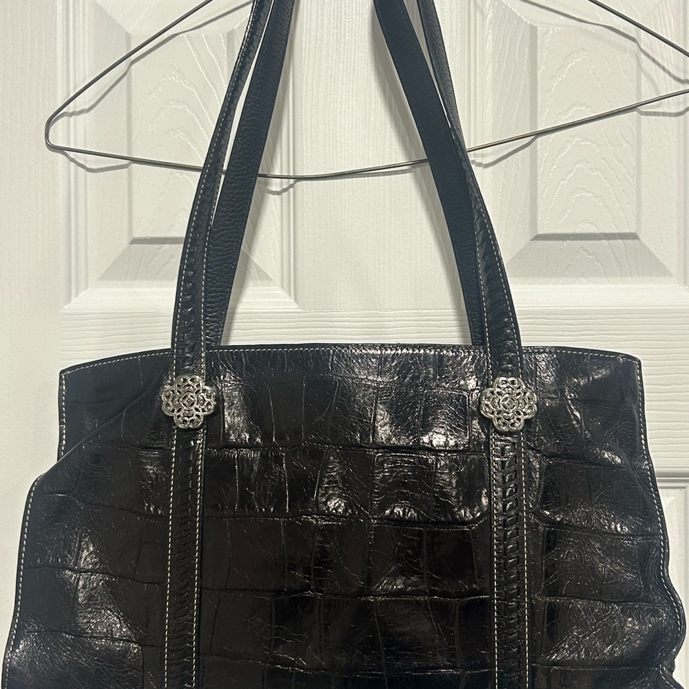 Brighton Black Leather Shoulder Bag with Silver Accents - Picture 2 of 6